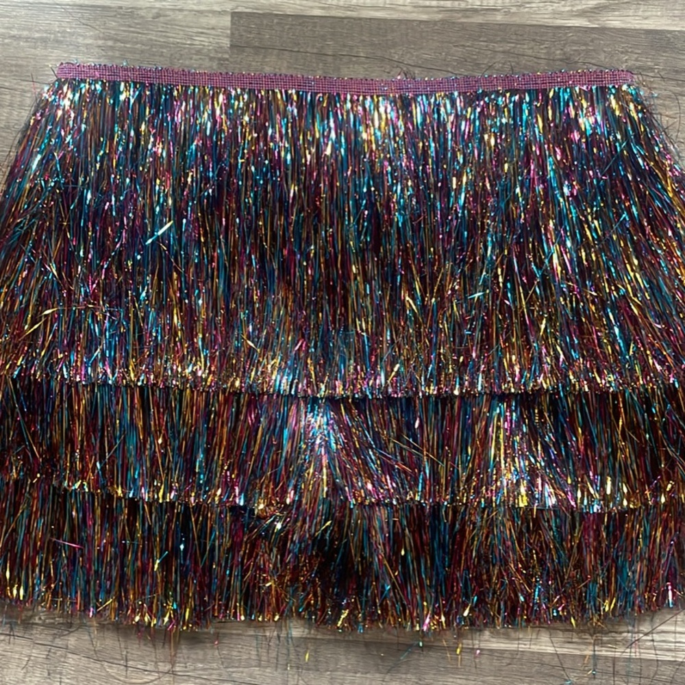 Nasty Gal Tinsel Hugh Waisted Fringe Skirt/Shorts 8